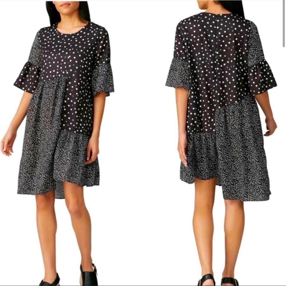 Caara Millazo Black White Polka Dot shift asymmetric Dress